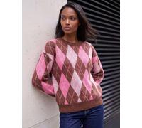 Roman Argyle Jumper With Wool Pink Mix