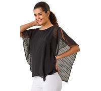 Roman Asymmetric Cold Shoulder Stretch Top for Women UK - Ladies Spring Everyday Summer Holiday Round Neckline Comfy Chiffon-Like Fabric Soft Layered Shirt Vacation Blouses - Spot Noir - Size 16