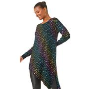 Roman Originals Asymmetrical Foil Print Tunic for Women UK - Ladies Everyday Autumn Winter Crew Neckline Comfy Soft Evening Vacation Work Party Night Out - Multi - Size 10