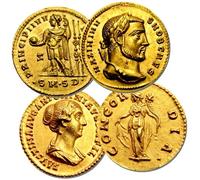 Roman Aureus Gold Coins Round Coaster Set of 4 Cork Backed Ancient Rome