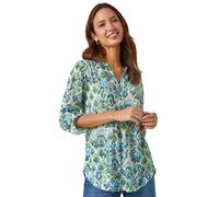 Roman Aztec Burnout Print Relaxed V-Neck Tunic Top In Green Green 10