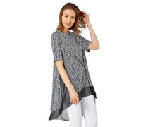 Roman Aztec Chiffon Hem Tunic Stretch Top for Women UK Ladies Spring Everyday Summer Holiday Round Neckline Comfy Short Sleeve Soft Tunic Length Blouse Day Out - Monochrome - Size 10