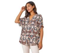 Roman Aztec Print Button Detail Aztec Print Top In Stone Stone 10