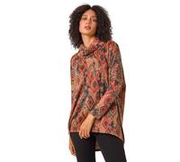 Roman Aztec Print Cowl Neck Tunic Top In Tan Tan 10