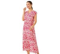 Roman Aztec Print Midi Smock Dress for Women UK - Ladies Spring Everyday Summer Holiday V-Neckline Comfy Sleeveless Soft Frill Hem Frock Vacation Gowns - Fuchsia - Size 16