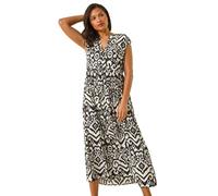 Roman Aztec Print Midi Smock Dress In Black Black 10