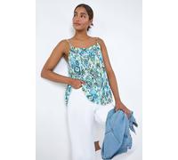 Roman Aztec Print Pleat Front Cami Top for Women UK - Ladies Spring Everyday Summer Holiday Round Neckline Comfy Sleeveless Soft Pintuck Detail Shirt Vacation Beach Blouses - Blue - Size 16