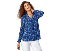 Roman Aztec Print Pleated V-Neck Stretch Top In Blue Blue 10