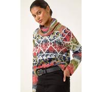 Roman Women's Aztec Print Roll Neck Knit Jumper in Orange | Size: 20 Roman Orange 20