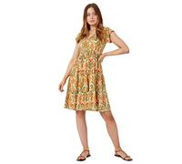 Roman Originals Aztec Print Tiered Tea Dress for Women UK - Ladies Everyday Holiday Spring Summer V Neckline Comfy Soft Evening Vacation Work Party - Khaki - Size 20