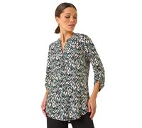 Roman Aztec Print V-Neck Stretch Blouse In Teal Teal 18