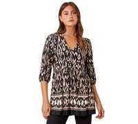 Roman Aztec Print V-Neck Stretch Tunic Smock Top In Black Black 10