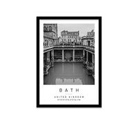 Roman Baths Travel Print Bath Wall art Black and white Poster A2 Print in Black frame 45 X 63cm (17.7x24.8inch)