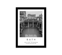 Roman Baths Travel Print Bath Wall art Black and white Poster A4 Print in Black frame 24.5 X 33cm (9.6x13inch)