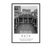 Roman Baths Travel Print Bath Wall art Black and white Poster A5 Print only 14.8 X 21 Cm (5.8x8.3inch)