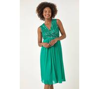 Roman Originals Embellished Beaded V-Neck Dress for Women UK - Ladies Everyday Holiday Spring Summer V-Neckline Comfy Soft Evening Vacation Work Party - Green - Size 10