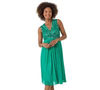 Roman Originals Embellished Beaded V-Neck Dress for Women UK - Ladies Everyday Holiday Spring Summer V-Neckline Comfy Soft Evening Vacation Work Party - Green - Size 12