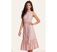 Roman Belted Lace Detail Tiered Midi Dress In Light Pink Light Pink