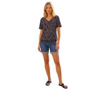 Roman Blouson Top for Women Ladies Bubble Hem Stretchy Jersey Puff Sleeve Summer Smart Casual Office Work Spring Everyday Evening Vacation Work Holiday V Neck - Black - Size 16