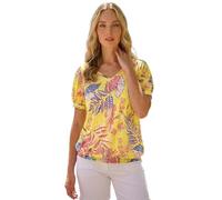 Roman Blouson Top for Women Ladies Bubble Hem Stretchy Jersey Puff Sleeve Summer Smart Casual Office Work Spring Everyday Evening Vacation Work Holiday V Neck - Yellow - Size 20