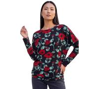 Roman Blouson Top for Women UK Ladies Drop Shoulder Long Sleeve Jersey Stretchy Oversized Casual Office Jumper Soft Everyday Sweater Lounge Sweatshirt Blouses - Red Floral - Size 16