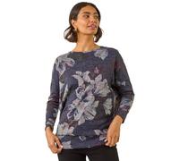 Roman Blouson Top for Women UK Ladies Drop Shoulder Long Sleeve Jersey Stretchy Oversized Casual Office Jumper Soft Everyday Sweater Lounge Sweatshirt Blouses - Purple Floral - Size 16