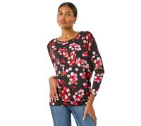Roman Blouson Top for Women UK Ladies Drop Shoulder Long Sleeve Jersey Stretchy Oversized Casual Office Jumper Soft Everyday Sweater Lounge Sweatshirt Blouses - Red Black - Size 12