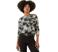 Roman Blouson Top for Women UK Ladies Drop Shoulder Long Sleeve Jersey Stretchy Oversized Casual Office Jumper Soft Everyday Sweater Lounge Sweatshirt Blouses - Noir Floral - Size 20
