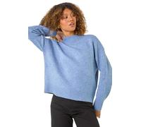 Roman Bobble Stitch Knit Jumper for Women UK - Ladies Autumn Everyday Winter Holiday Funnel Neckline Comfy Long Sleeve Soft Warm Feel Top Office Desk Sweaters - Denim - Size 16