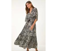 Roman Paisley Print Boho Maxi Dress for Women UK - Ladies Spring Everyday Summer Holiday V-Neckline Comfy Batwing Sleeves Soft Fit & Flare Frock Dinner Date Gowns - Floral Black - Size 18