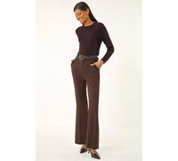 Roman Bootleg Trouser for Women UK Ladies Bootcut Stretch Flared Winter Autumn Long Full Length Pull-On Casual Smart Work Office Wear Business Soft Flattering - Dark Brown Regular (76CM) - Size 10