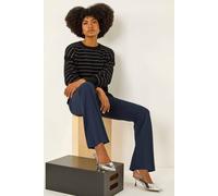 Roman Bootleg Trouser for Women UK Ladies Bootcut Stretch Flared Winter Autumn Long Full Length Pull-On Casual Smart Work Office Wear Business Soft Flattering - Navy Regular (76CM) - Size 14