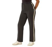 Roman Bootleg Trouser for Women UK Ladies Bootcut Stretch Flared Bengaline Long Full Length Pull-On Elasticated Waist Casual Smart Work Office Soft Flattering - Petite Stripe Black - Size 12
