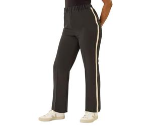 Roman Bootleg Trouser for Women UK Ladies Bootcut Stretch Flared Bengaline Long Full Length Pull-On Elasticated Waist Casual Smart Work Office Soft Flattering - Petite Stripe Black - Size 12