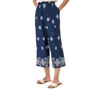 Roman Border Print Belted Trouser for Women UK - Ladies Spring Everyday Summer Holiday Straight Leg Comfy Tie Front Soft Pocket Detail Bottoms Beach Office Pants - Navy - Size 14