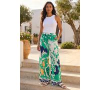 Roman Border Print Wide Leg Trouser In Green Green