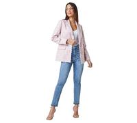 Roman Boucle Blazer for Women UK Ladies Frayed Edge Tailored Longline Rever Collar Jacket Lapel Stretch Smart Office Work Party Night Going Out Lined Classic - Pink - Size 12
