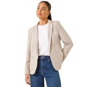 Roman Boucle Blazer for Women UK Ladies Frayed Edge Tailored Longline Rever Collar Jacket Lapel Stretch Smart Office Work Party Night Going Out Lined Classic - Petite Light Pink - Size 18