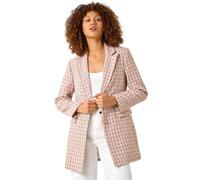 Roman Boucle Blazer for Women UK Ladies Frayed Edge Tailored Longline Rever Collar Jacket Lapel Stretch Smart Office Work Party Night Going Out Lined Classic - Pink Ivory - Size 14