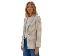 Roman Boucle Blazer for Women UK Ladies Frayed Edge Tailored Longline Rever Collar Jacket Lapel Stretch Smart Office Work Party Night Going Out Lined Classic - Check Light Blue - Size 20