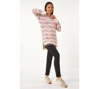 Roman Fluffy Knit Fringe Hem Jumper for Women UK - Ladies Autumn Everyday Winter Holiday Round Neckline Comfy Long Sleeve Soft Warm Feel Sweater Work Office Tops - Pink - Size 12