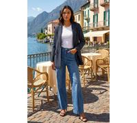 Roman Women Longline Textured Jersey Blazer - Ladies Smart Casual Formal Office Work Meeting Interview Ceremony Lapel Mock Pocket Detail Marl Look Long Sleeve Jacket - Navy - Size 16