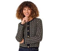 Roman Boucle Knitted Contrast Cardigan for Women UK - Ladies Spring Everyday Summer Holiday Round Neckline Comfy Long Sleeve Soft Button Up Jumper Smart Office Sweaters - Noir - Size 20