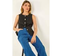 Roman Originals Boucle Stretch Waistcoat for Women UK - Ladies Everyday Autumn Winter Round Neckline Comfy Soft Evening Vacation Work Party Night Out - Black - Size 18