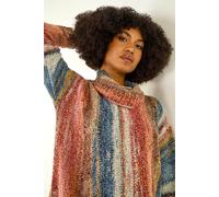 Roman Originals Roll Neck Chunky Knit Jumper for Women UK - Ladies Everyday Holiday Autumn Winter Pull-On Long Sleeves Comfy Cozy Soft Evening Vacation Work Party - Multi Stripe - Size 14