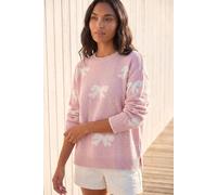 Roman Bow Contrast Stitch Knit Jumper In Light Pink Light Pink