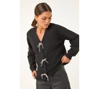 Roman Women's Bow Embellished Knit Cardigan in Black | Size: 14 Roman Black 14