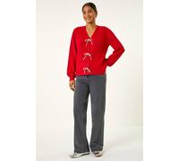 Roman Bow Embellished Knit Cardigan In Red Red 20