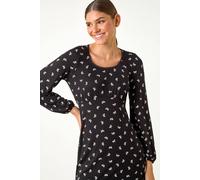 Roman Bow Print Lace Detail Stretch Dress In Black Black 16