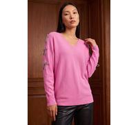 Roman Women's Bow Sleeve V-Neck Knit Jumper in Pink | Size: Medium